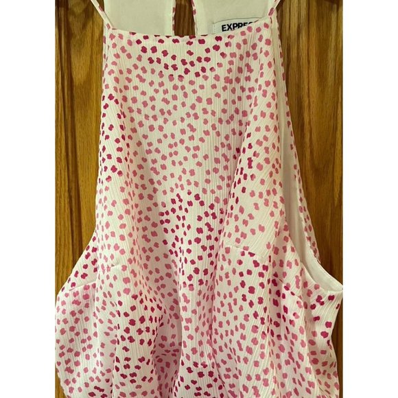 Express Pink Dot High Neck Halter Ruffle Asymmetrical Dress Waist Tie Size Small - Picture 5 of 10